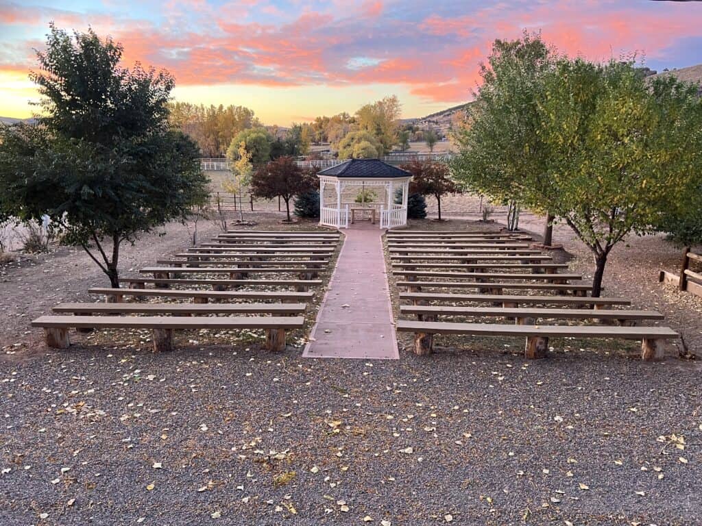 Evening shot of gorgeous Ellis Ranch Event Center is a perfect choice if you're looking for the best wedding venues within 2 hours from Denver, Colorado.